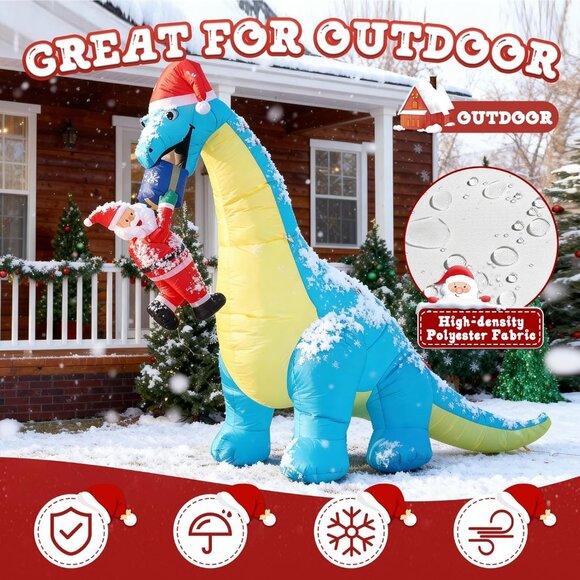 ⚡10FT Giant Christmas Inflatables Dinosaur with Santa Claus Outdoor Decorations - Picture 5 of 7